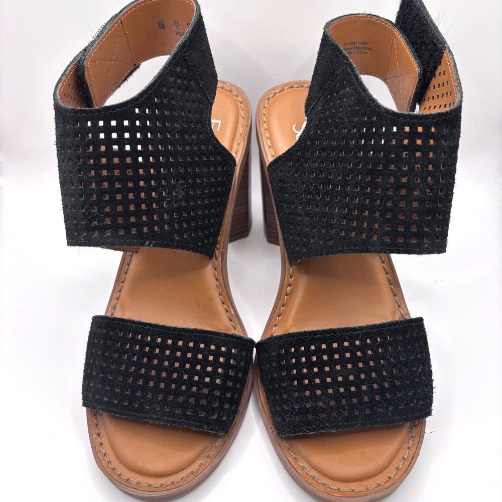 Franco Sarto Womens Suede Delores Leather Sandal Blocked Heel Black Size 7